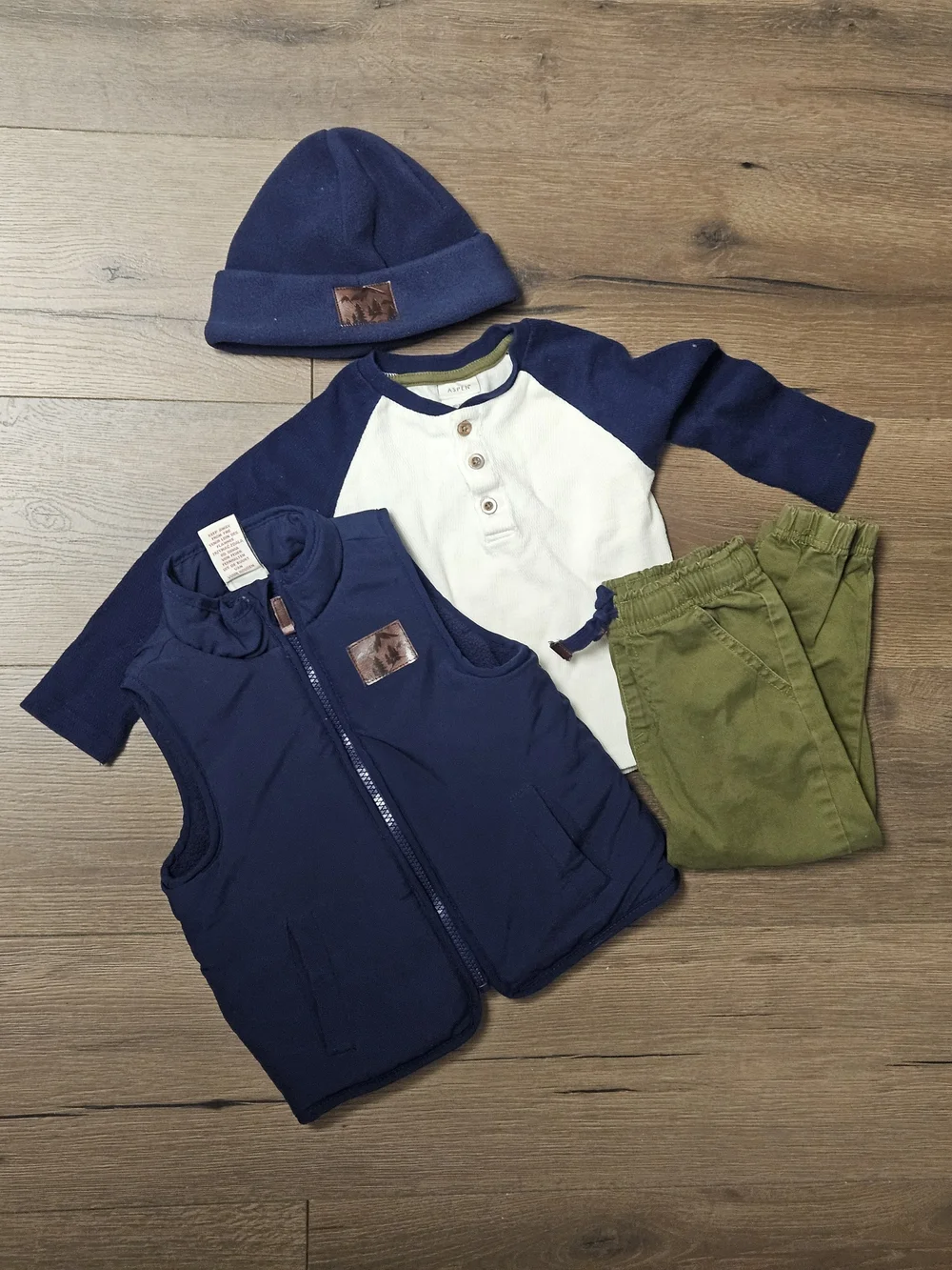 Kids Navy and Olive 4-Piece Matching Set - Cozy Navy Vest & Hat